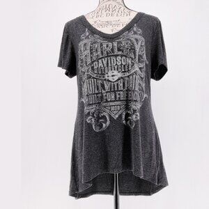 Harley Davidson Tee 1W Charcoal Metallic Rhinestone Graphic High-Low T-Shirt